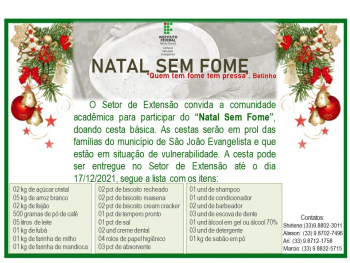 SÃO JOÃO EVANGELISTA: IFMG promove Campanha &quot;Natal Sem Fome&quot; destinada a arrecadação de cestas básicas em prol de famílias em situação de vulnerabilidade da cidade