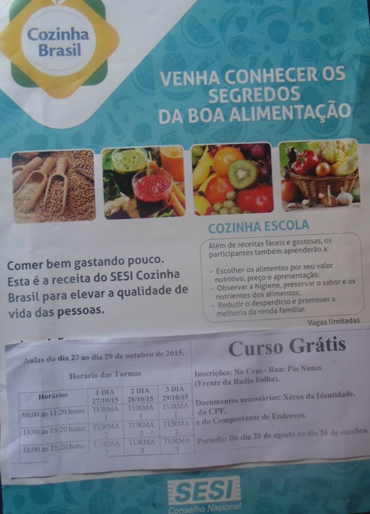 SESI Cozinha Brasil: Guanhães recebe curso gratuito sobre alimentação nutritiva